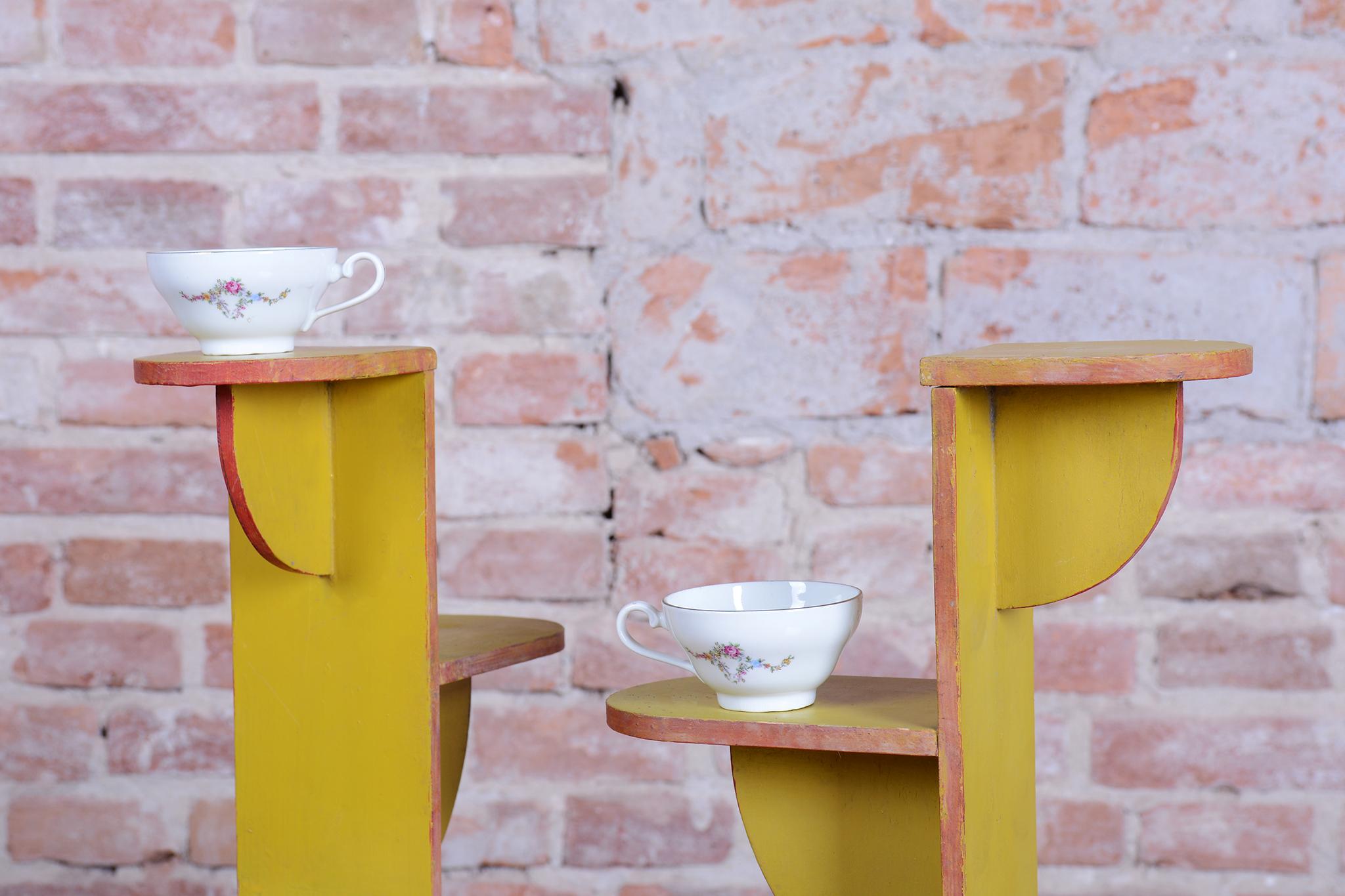 Paire de porte-fleurs originaux Art déco, Wood Wood laqué, Tchèque, années 1930 en vente 11