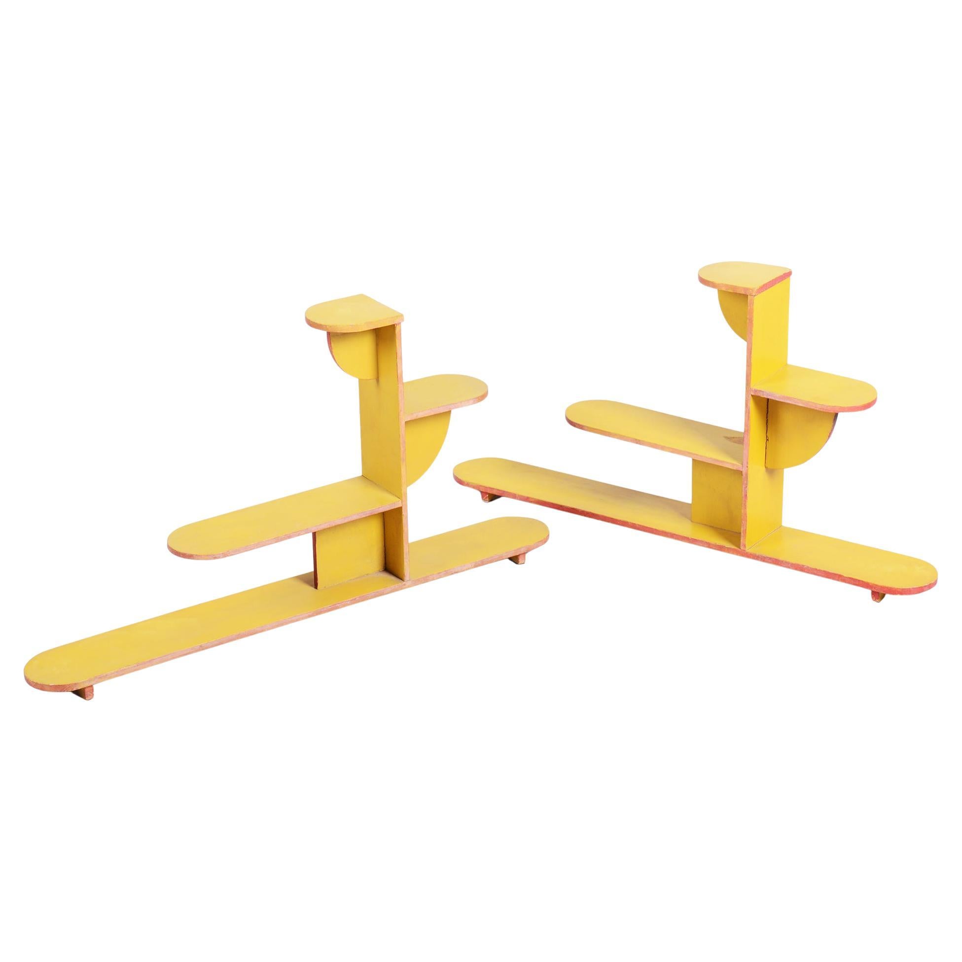 Pair of Original Art Deco Flower Stands, Lacquered Wood, Czech, 1930s