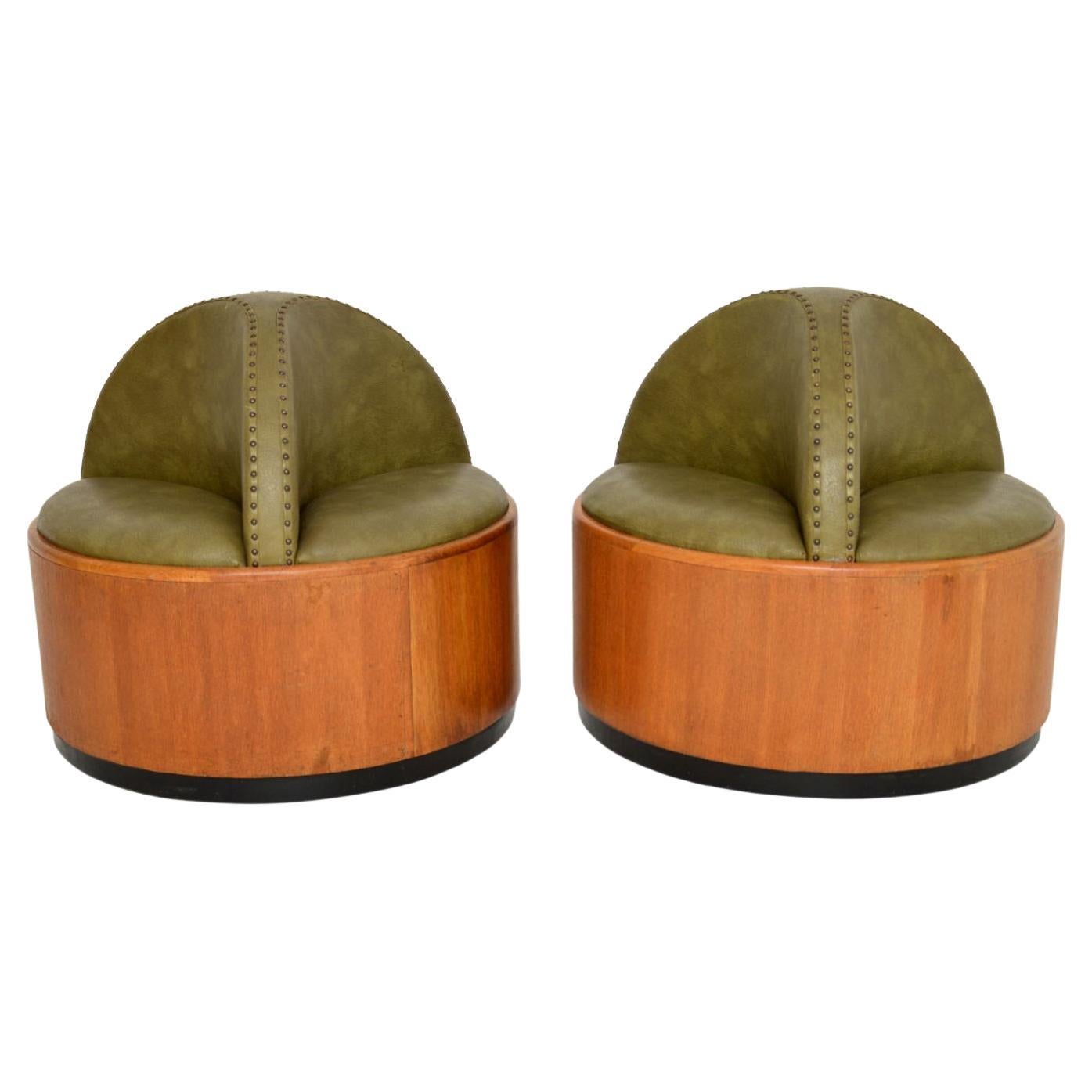 Pair of Original Art Deco Period Oak Conversation Seats