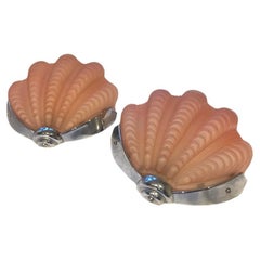 Pair of original Art Deco Shell Wall Lights in coral