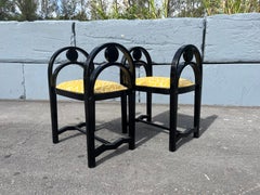 Paar Original Art Deco Hocker, Ottomane, Holz, Schwarz, Gelb