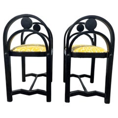 Pair of Original Art Deco Stools, Ottoman, Wood, Black, Yellow