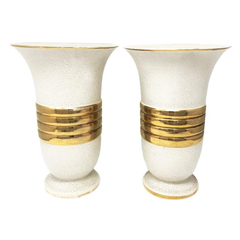 Pair of Original Art Deco Vases in Ceramic, France, 1930s