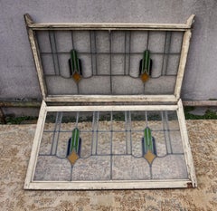 Pair of Original Arts & Crafts English Stained Glass Windows