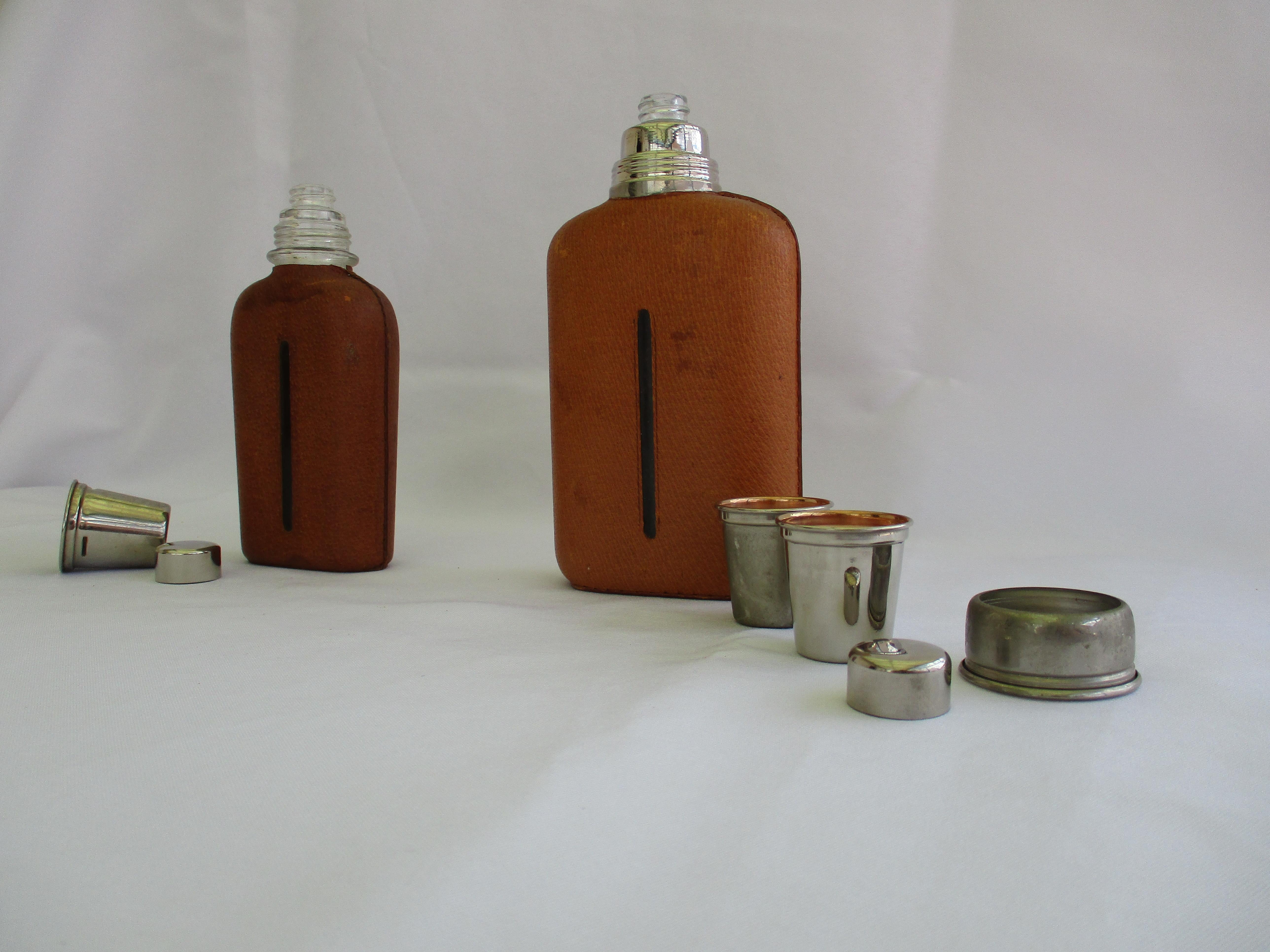 Pair of original Aubock leather wraped Hip Flasks For Sale 6