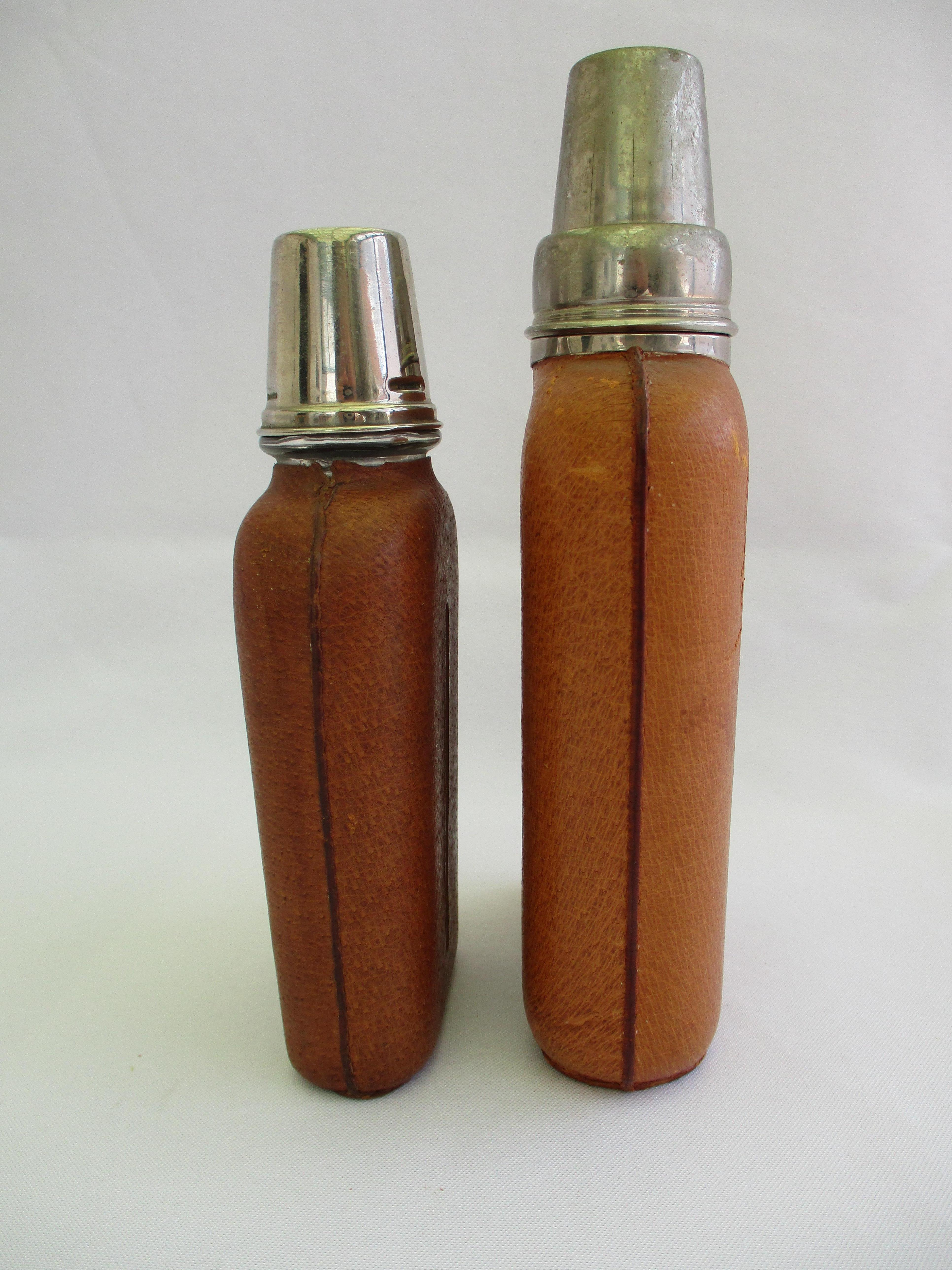 Pair of original Aubock leather wraped Hip Flasks For Sale 7