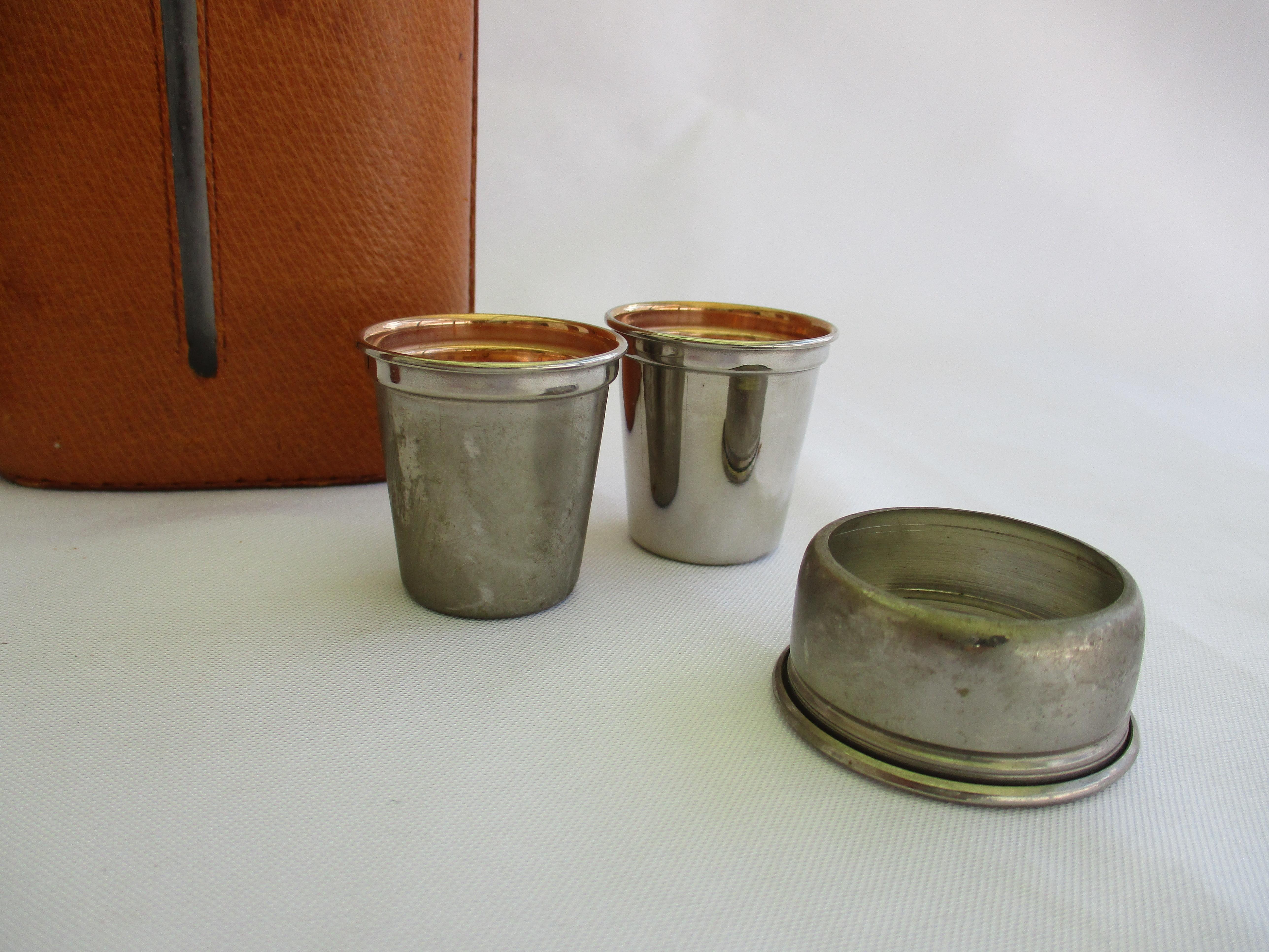 International Style Pair of original Aubock leather wraped Hip Flasks For Sale