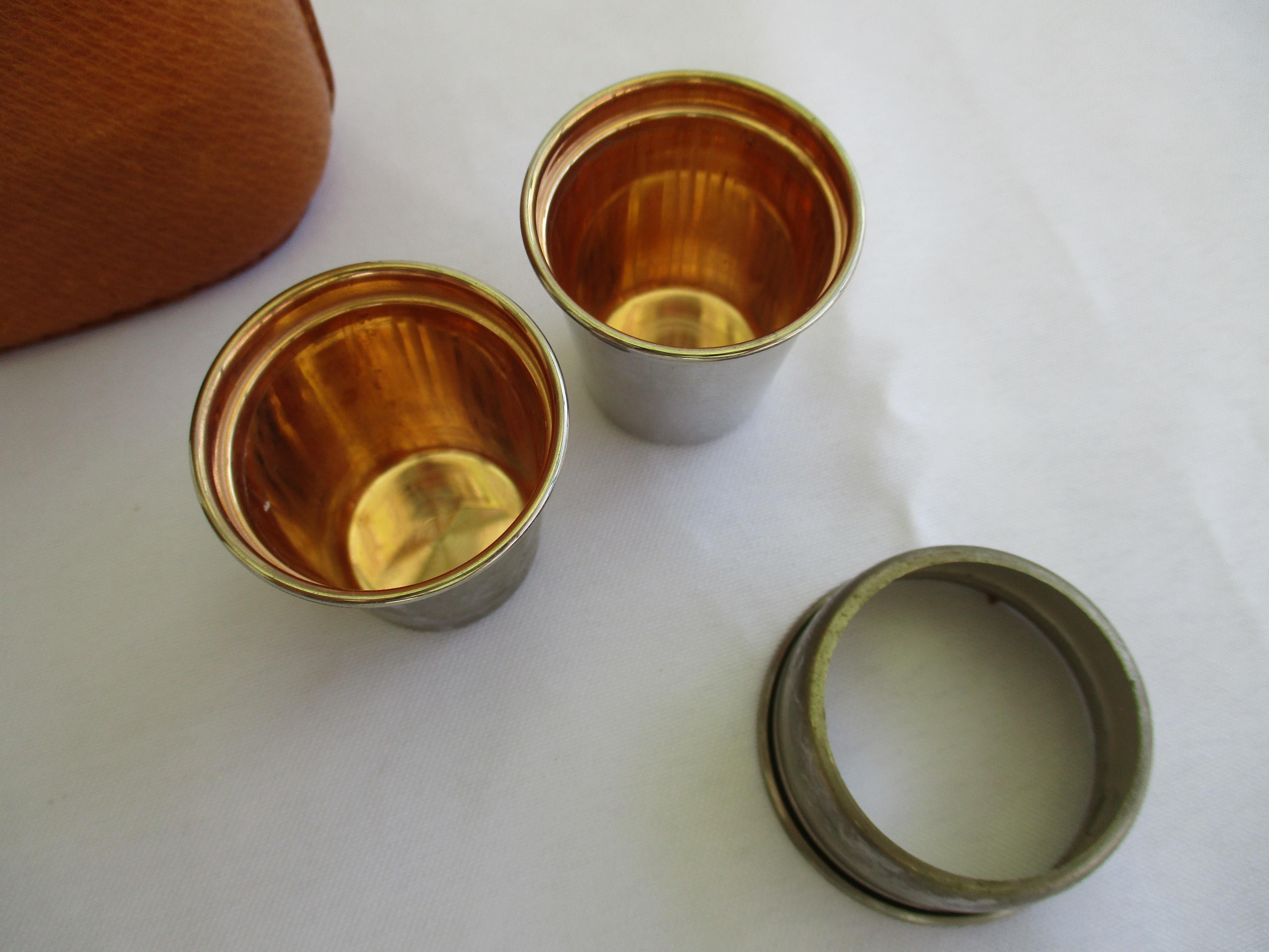 Austrian Pair of original Aubock leather wraped Hip Flasks For Sale