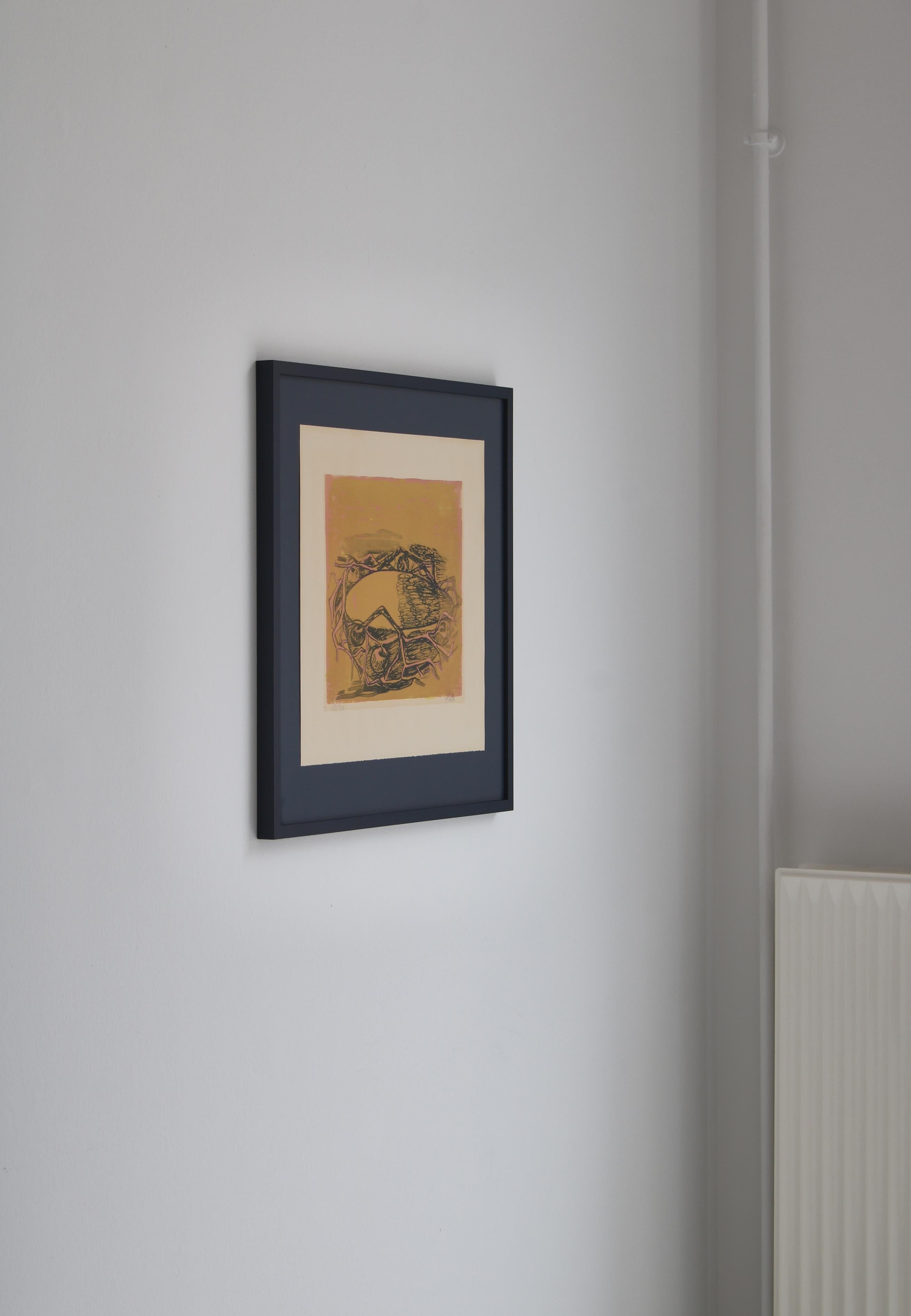 Danish Pair of Original Axel Salto Lithographies in Blue Frames, 1930s For Sale