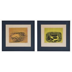 Pair of Original Axel Salto Lithographies in Blue Frames, 1930s