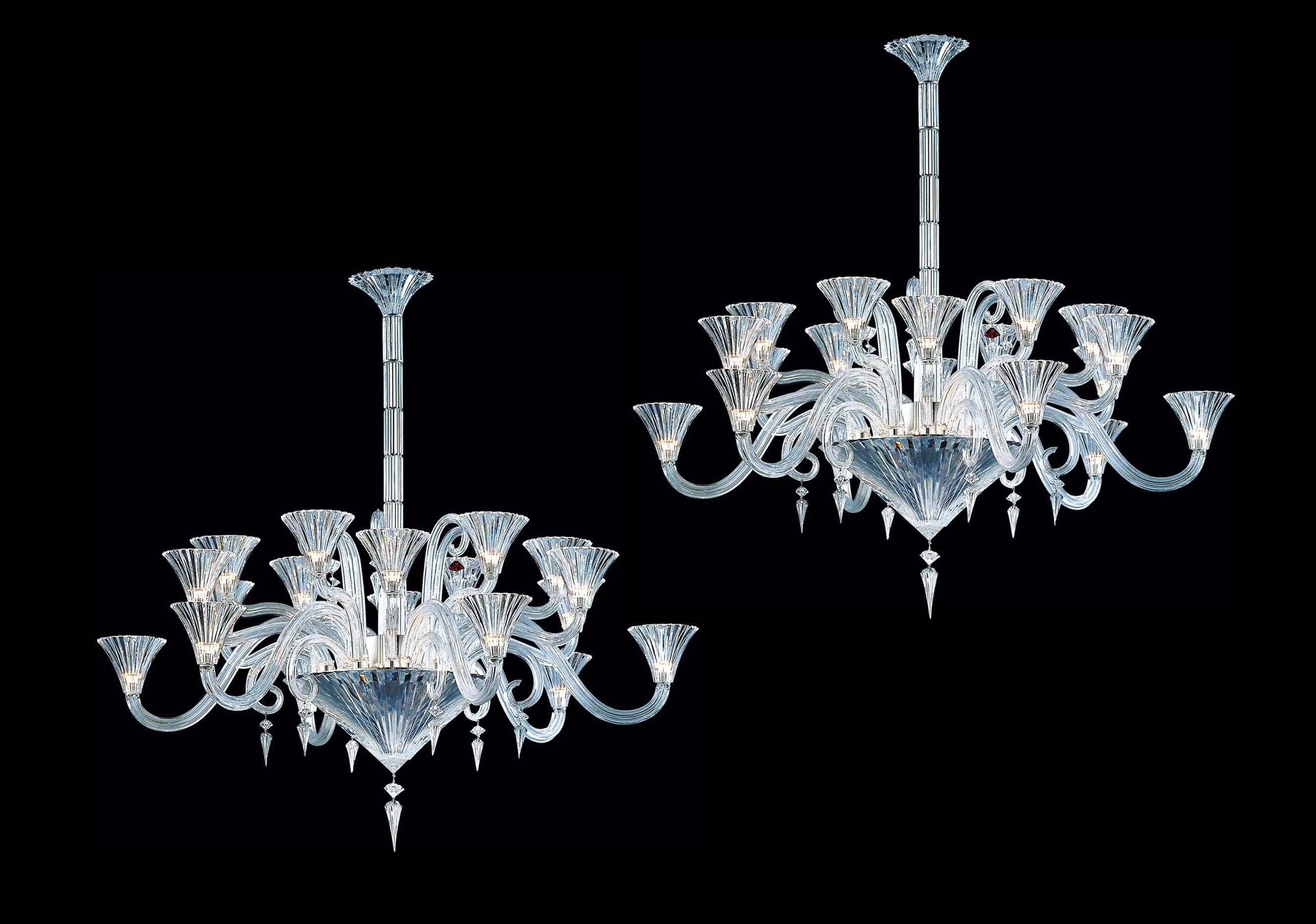 Iconic piece of Baccarat, the Mille Nuits chandelier designed by Mathias. With its Venetian cut elements, the Mille Nuits collection evokes the baroque refinement of Persian legends and the splendour of the Thousand and One Nights palaces. With this