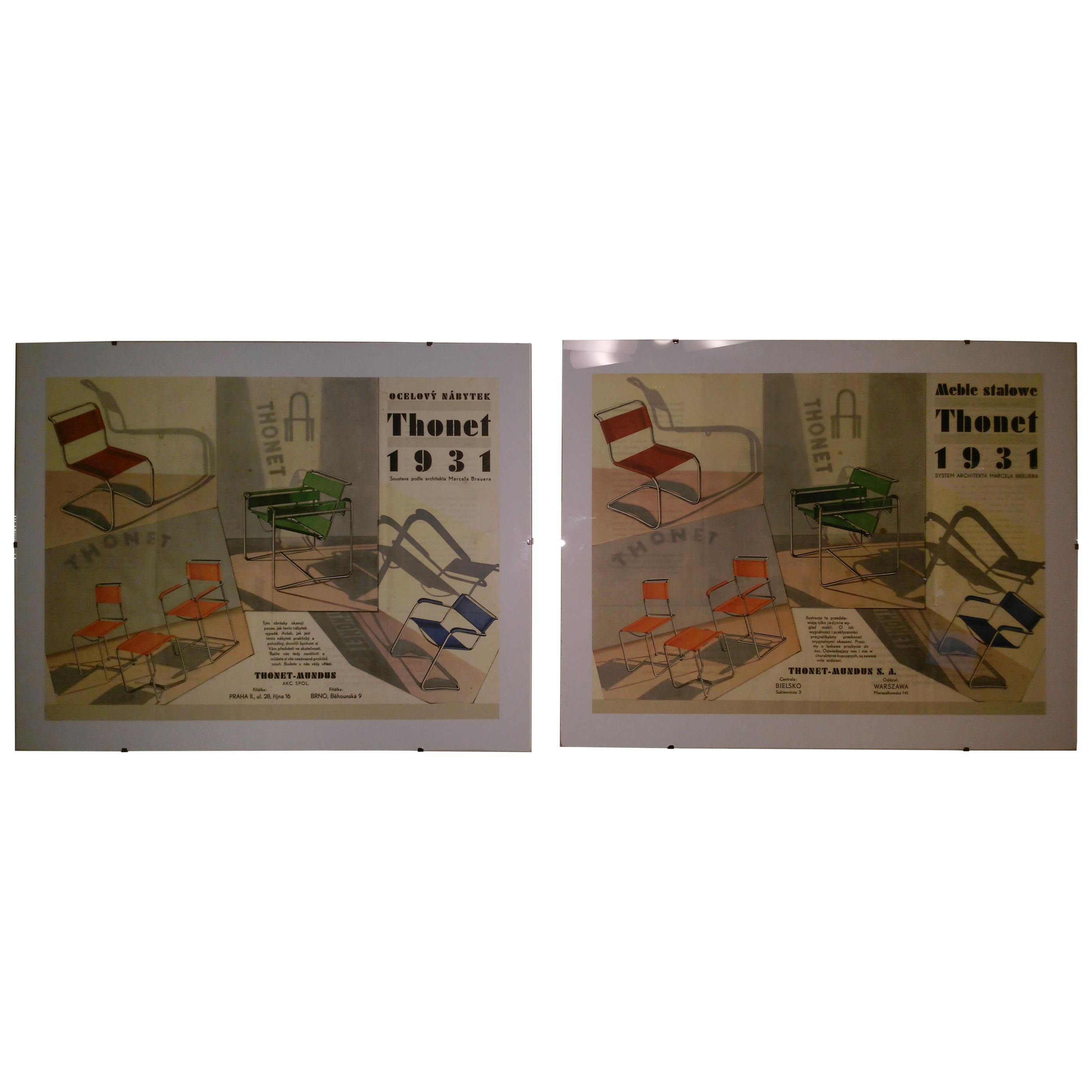 Pair of Original Bauhaus and Extremely Rare Thonet Posters, 1931