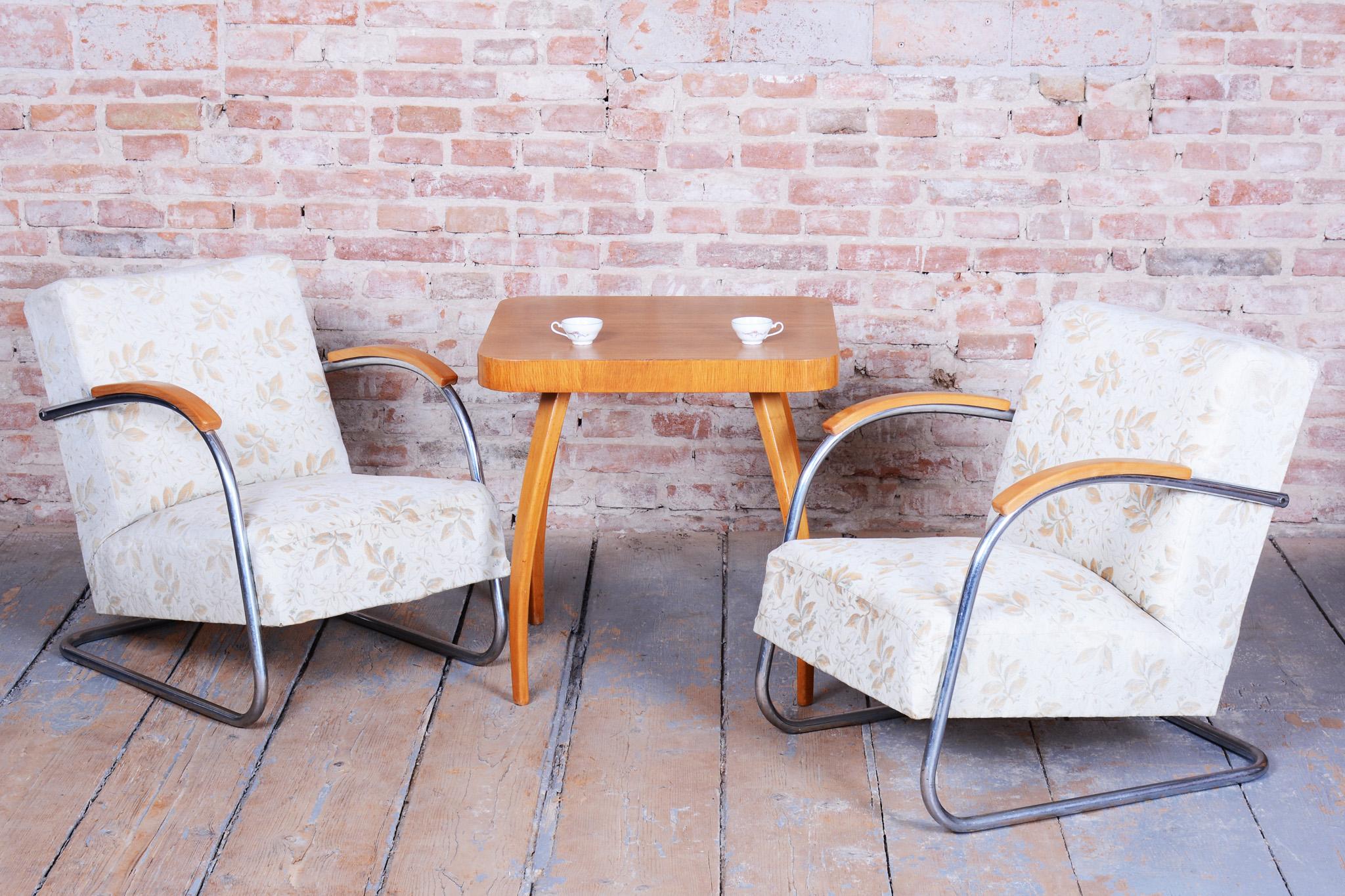 Paire de fauteuils Bauhaus originaux, par Mücke & Melder, hêtre, chrome, tchèque, années 1930 en vente 4