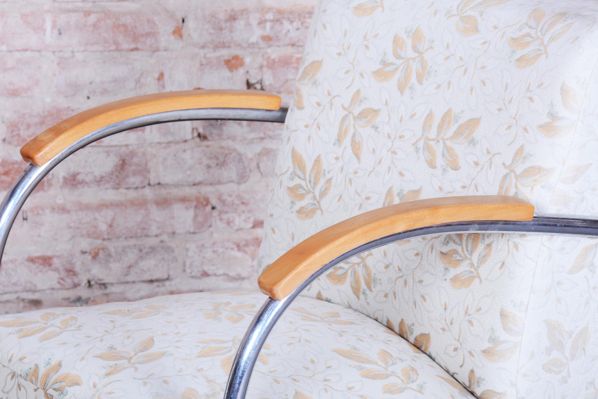 Acier Paire de fauteuils Bauhaus originaux, par Mücke & Melder, hêtre, chrome, tchèque, années 1930 en vente