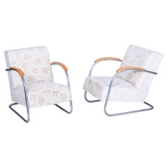Pair of Original Bauhaus Armchairs, by Mücke-Melder, Beech, Chrome, Czech, 1930s