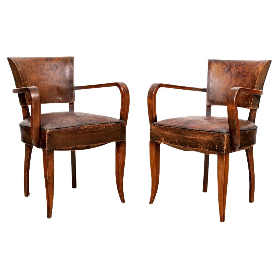 Pair of Original Condition Mid Century Leather Armchairs