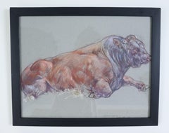 Pair of Original Cow Drawings in Pastel by Leslie Charlotte Benenson -C