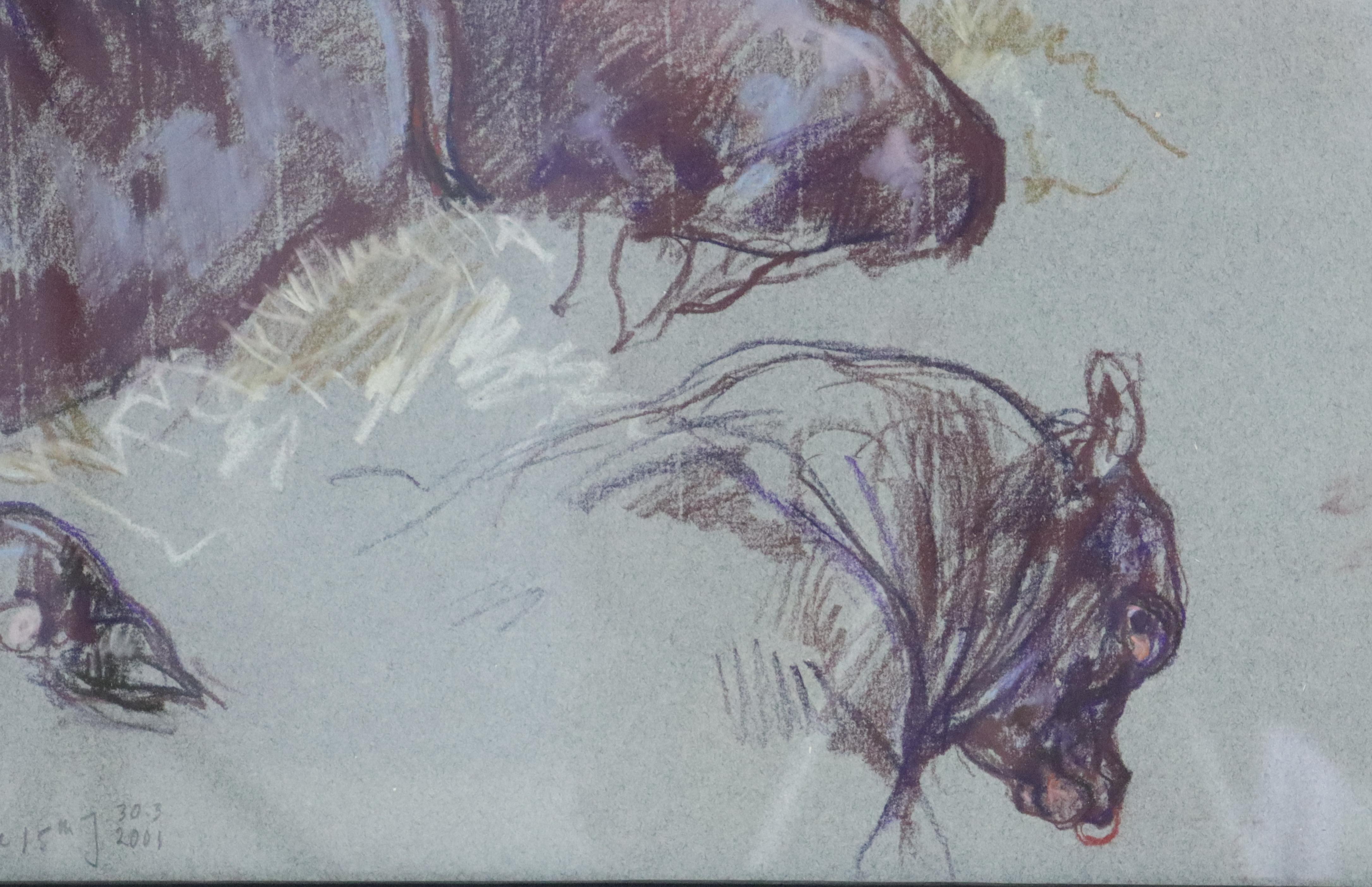 Pair of Original Cow Drawings in Pastel by Leslie Charlotte Benenson -C For Sale 2