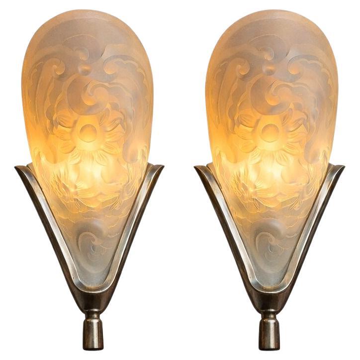 Paire d'appliques murales originales de style Art Nouveau français