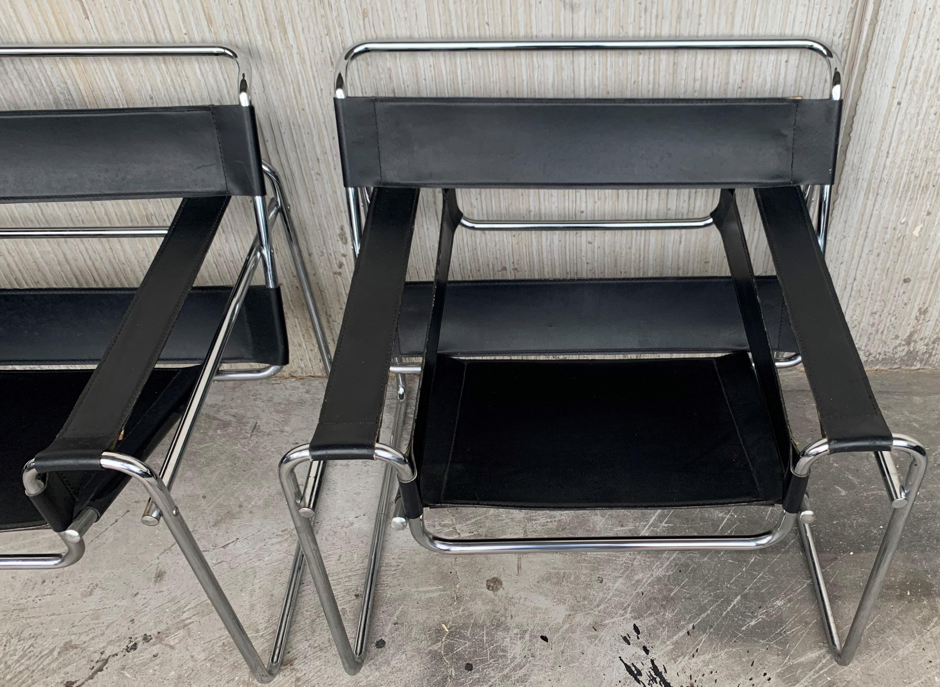 Pair of Original Gavina Wassily Chairs by Marcel Breuer in Black Leather 1