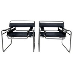 Pair of Original Gavina Wassily Chairs by Marcel Breuer in Black Leather