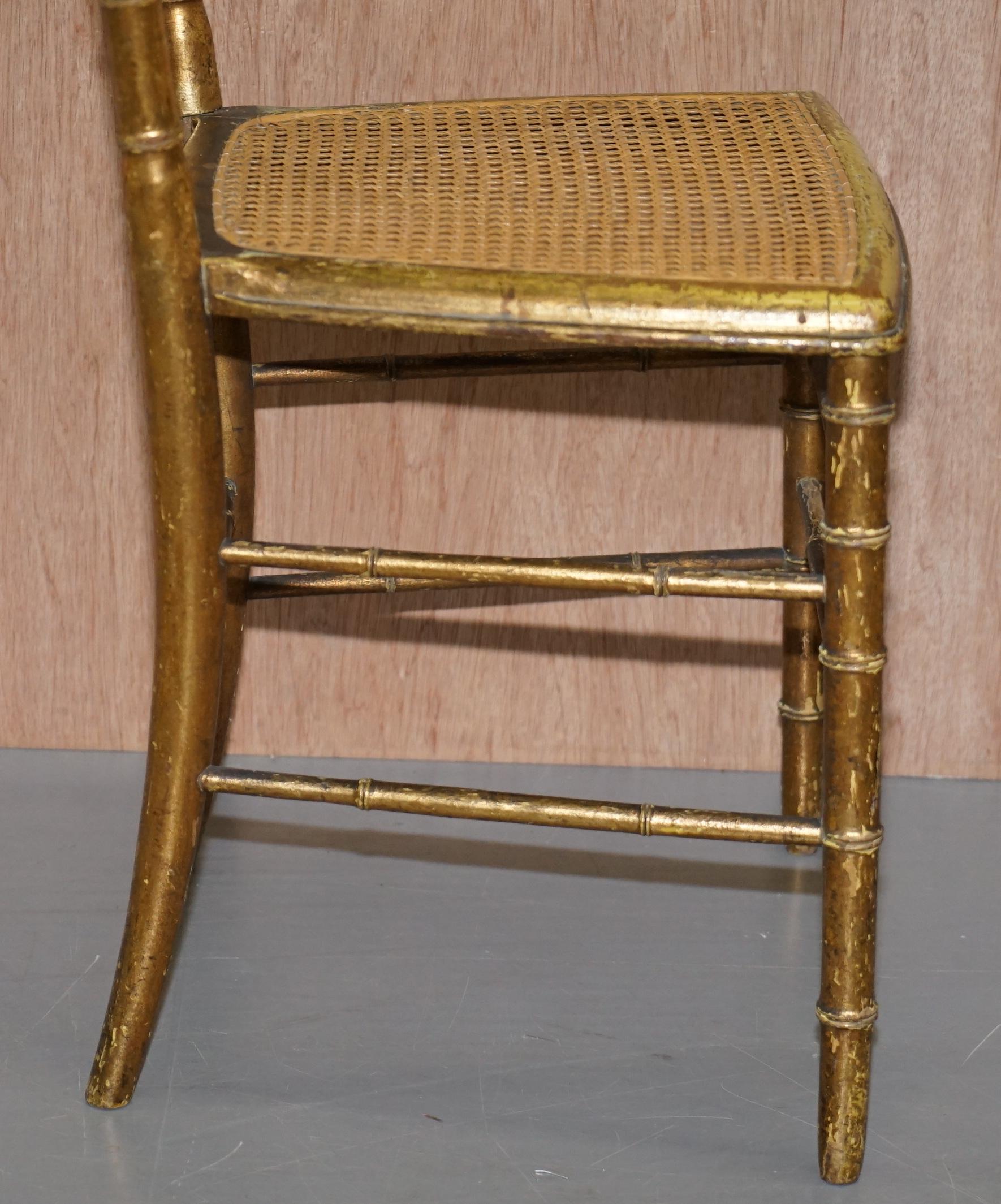 Pair of Original Giltwood Famboo Regency Bergere Chairs with Period Gold Gilding For Sale 5