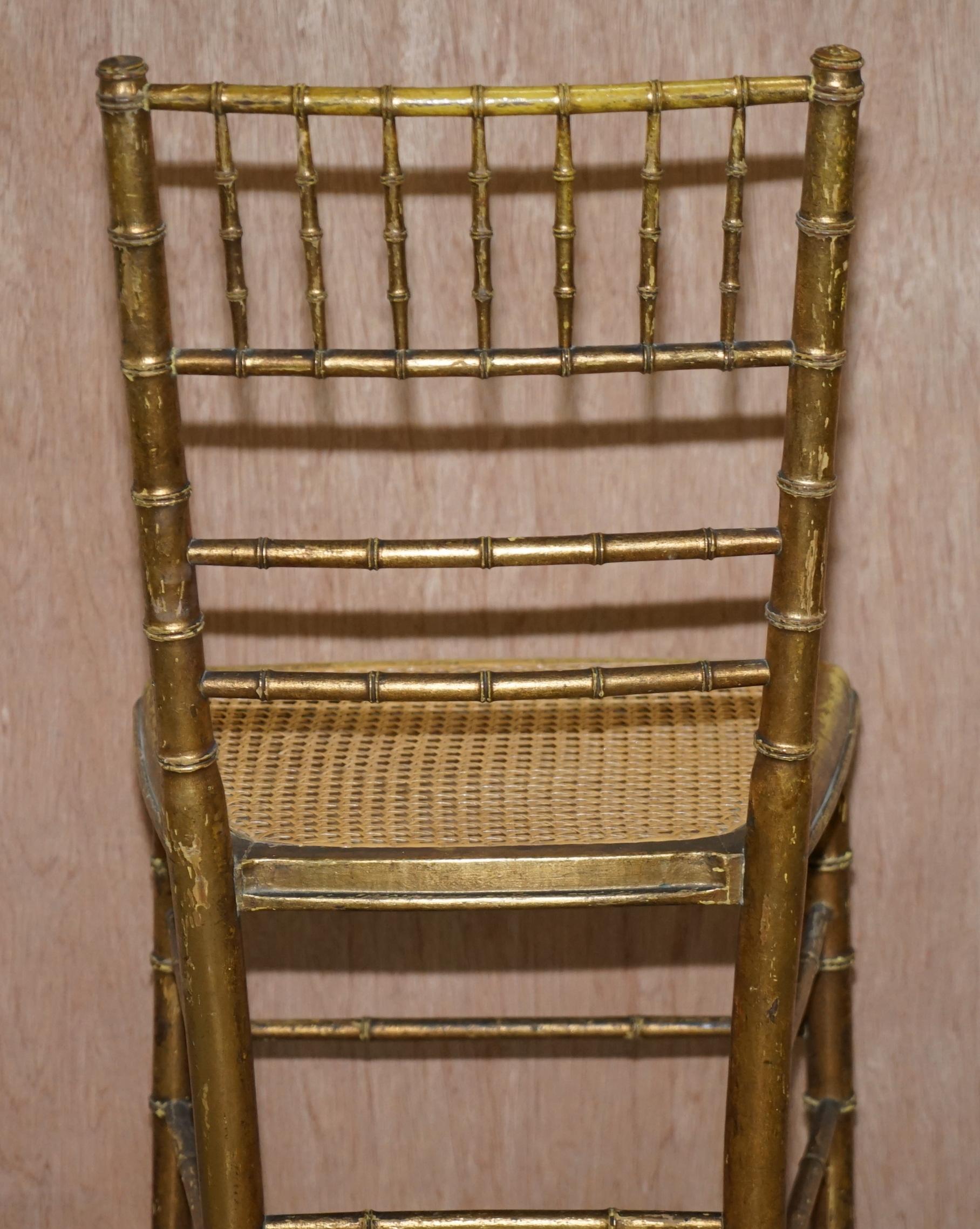 Pair of Original Giltwood Famboo Regency Bergere Chairs with Period Gold Gilding For Sale 7