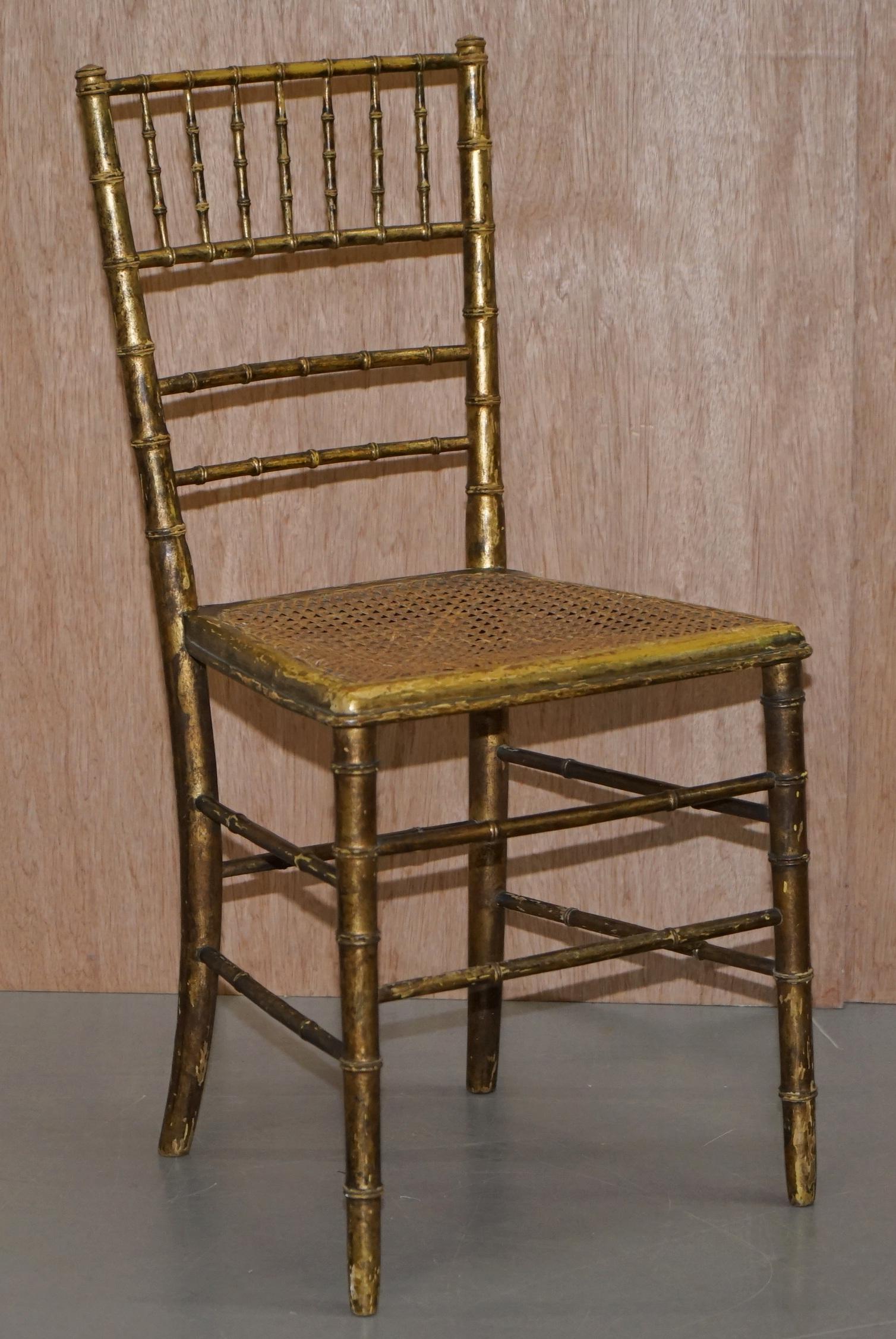 Pair of Original Giltwood Famboo Regency Bergere Chairs with Period Gold Gilding For Sale 9