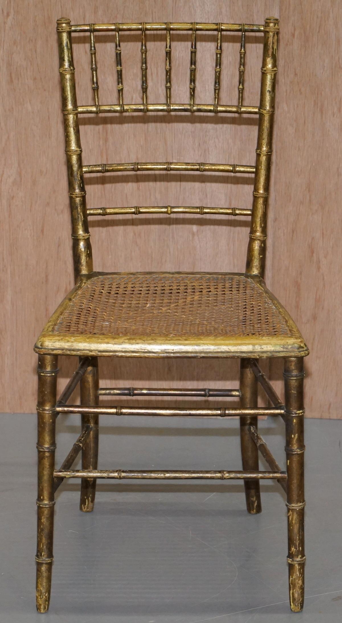 Pair of Original Giltwood Famboo Regency Bergere Chairs with Period Gold Gilding For Sale 10