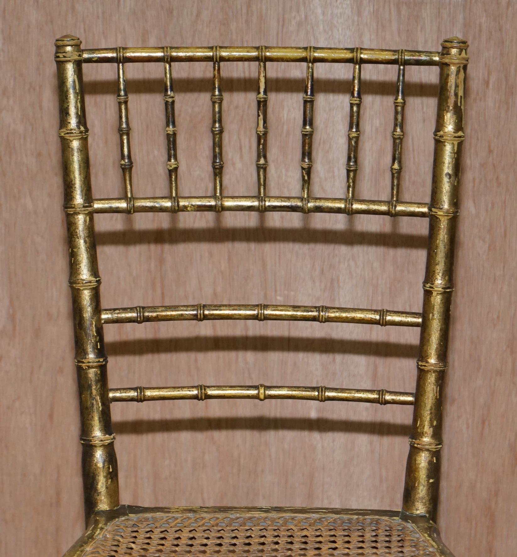 Pair of Original Giltwood Famboo Regency Bergere Chairs with Period Gold Gilding For Sale 11