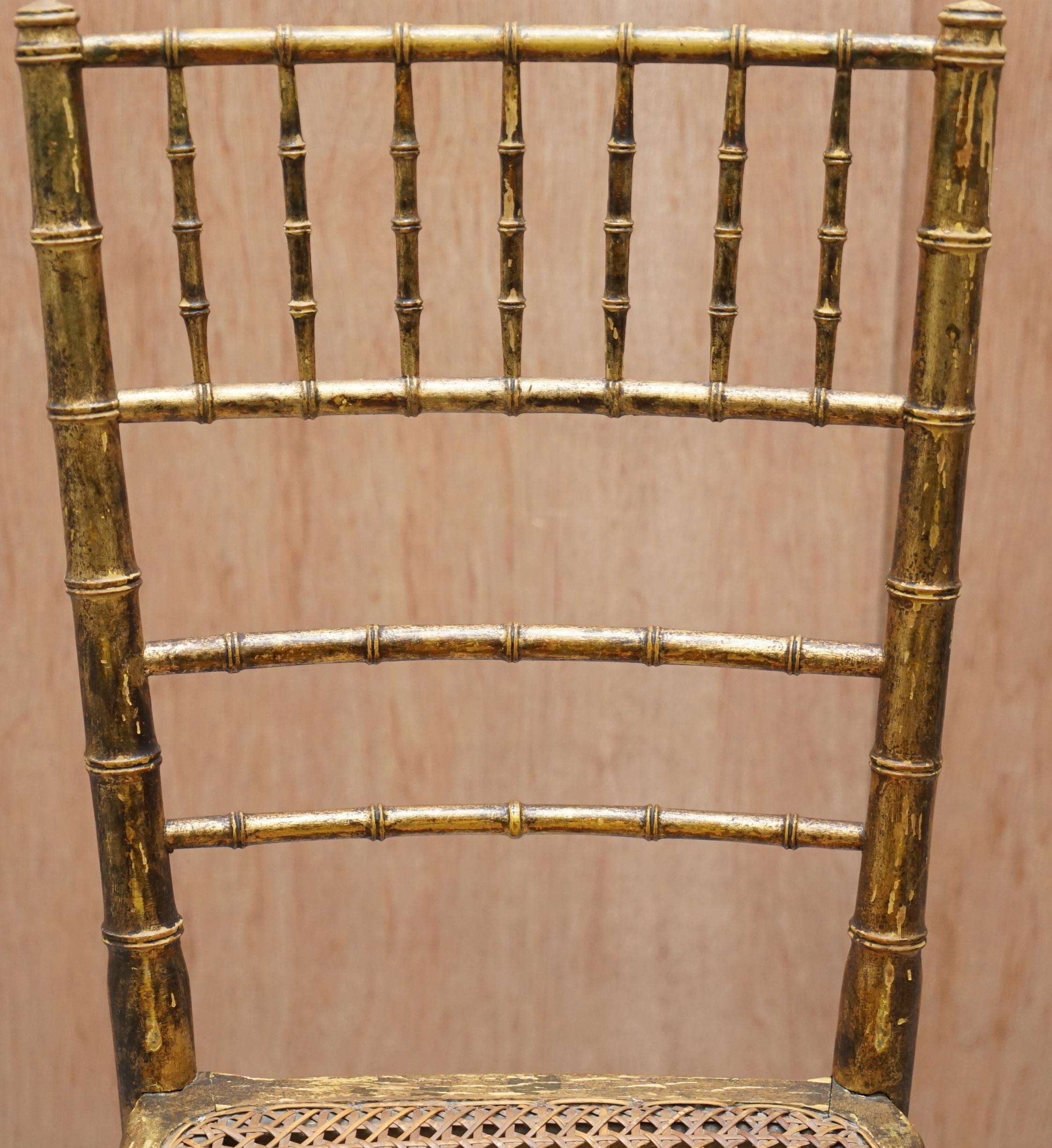 Pair of Original Giltwood Famboo Regency Bergere Chairs with Period Gold Gilding For Sale 13