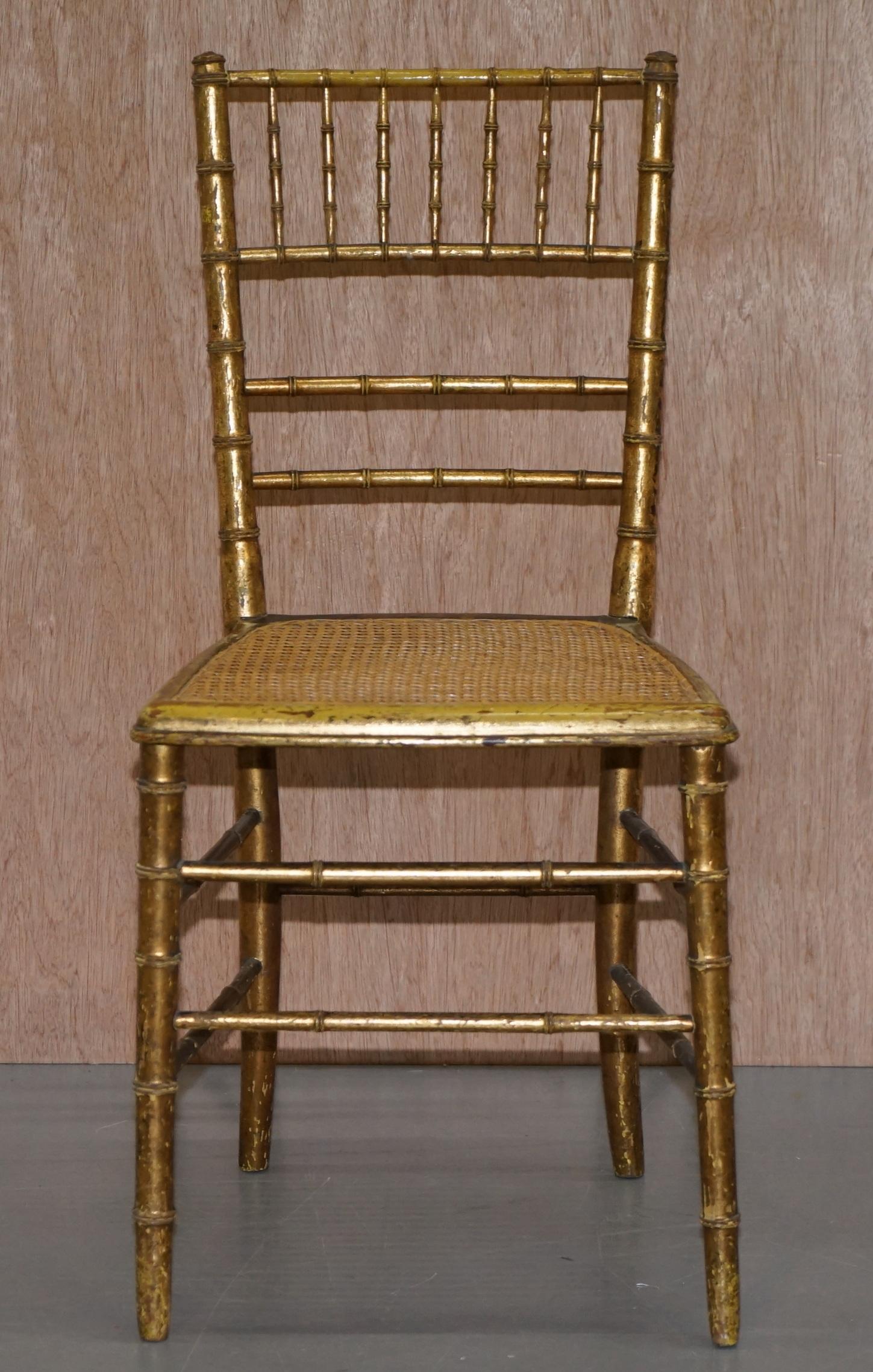 English Pair of Original Giltwood Famboo Regency Bergere Chairs with Period Gold Gilding For Sale