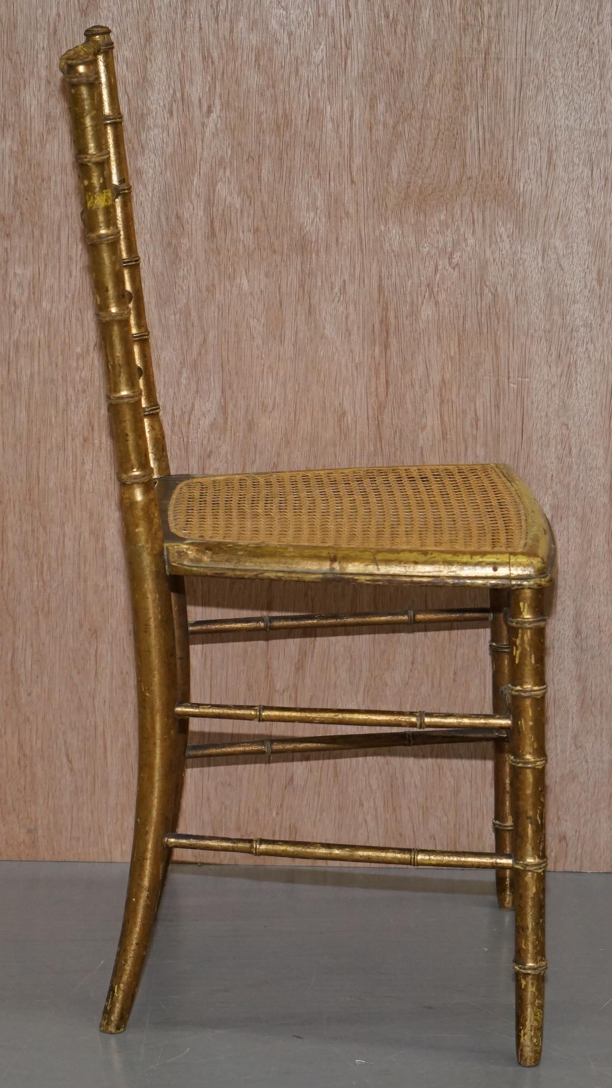 Pair of Original Giltwood Famboo Regency Bergere Chairs with Period Gold Gilding For Sale 4