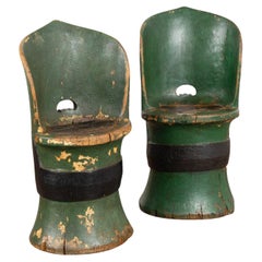 Antique Pair of Original Green Painted Kubbestol Chairs, Sweden circa 1880