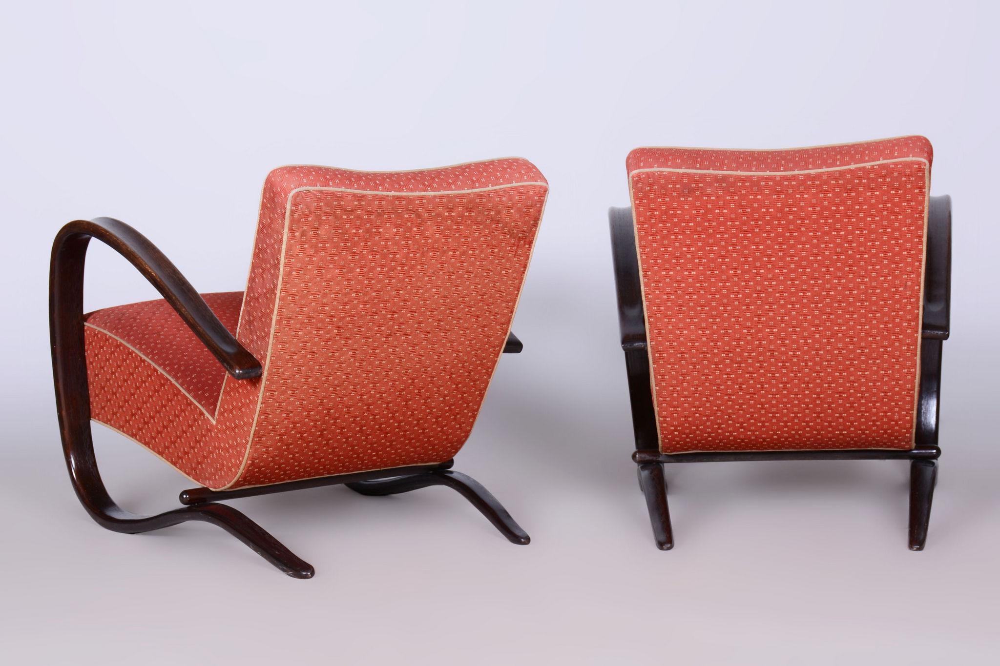 Tissu Paire de fauteuils originaux H-269, par Jindrich Halabala, UP Zavody, tchèque, années 1930