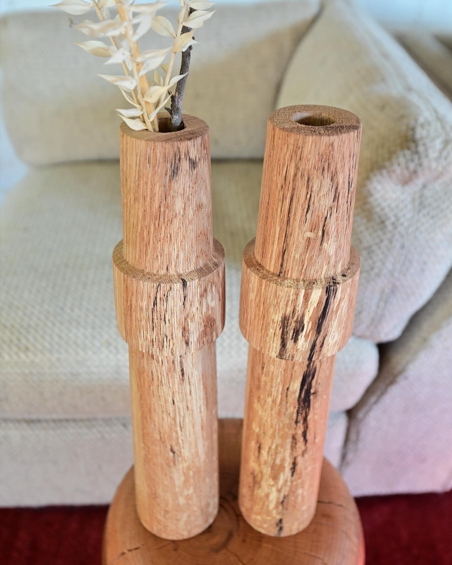 Pair of matching oak vases with 1