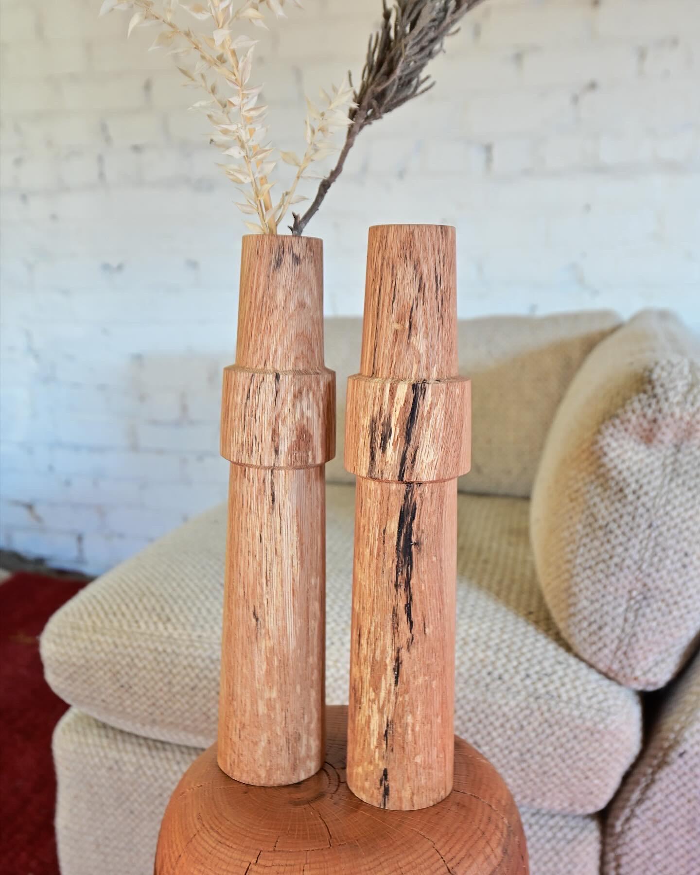 Mid-Century Modern Pair of Original Hand Carved Wooden Vases For Sale