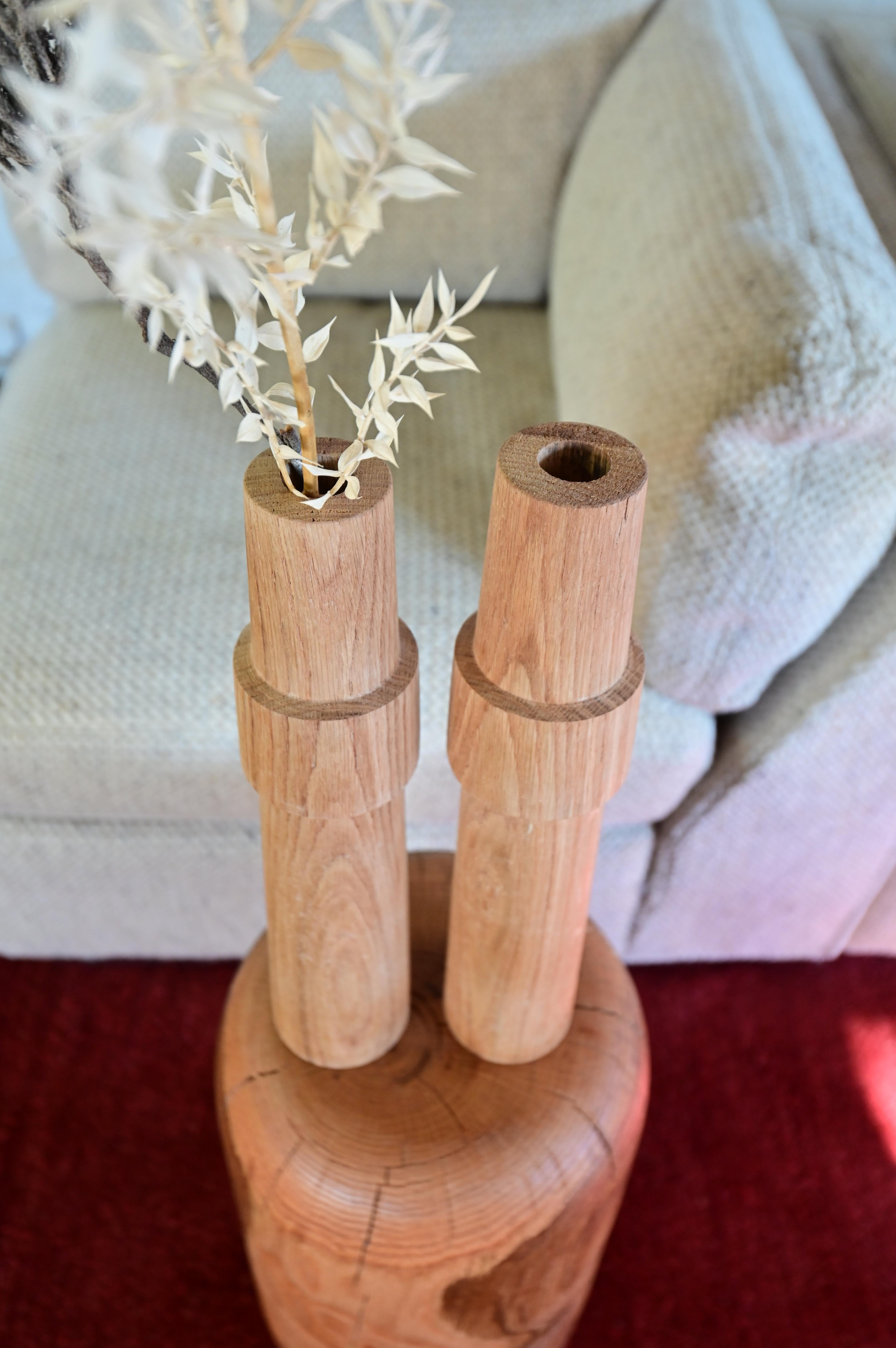American Pair of Original Hand Carved Wooden Vases For Sale