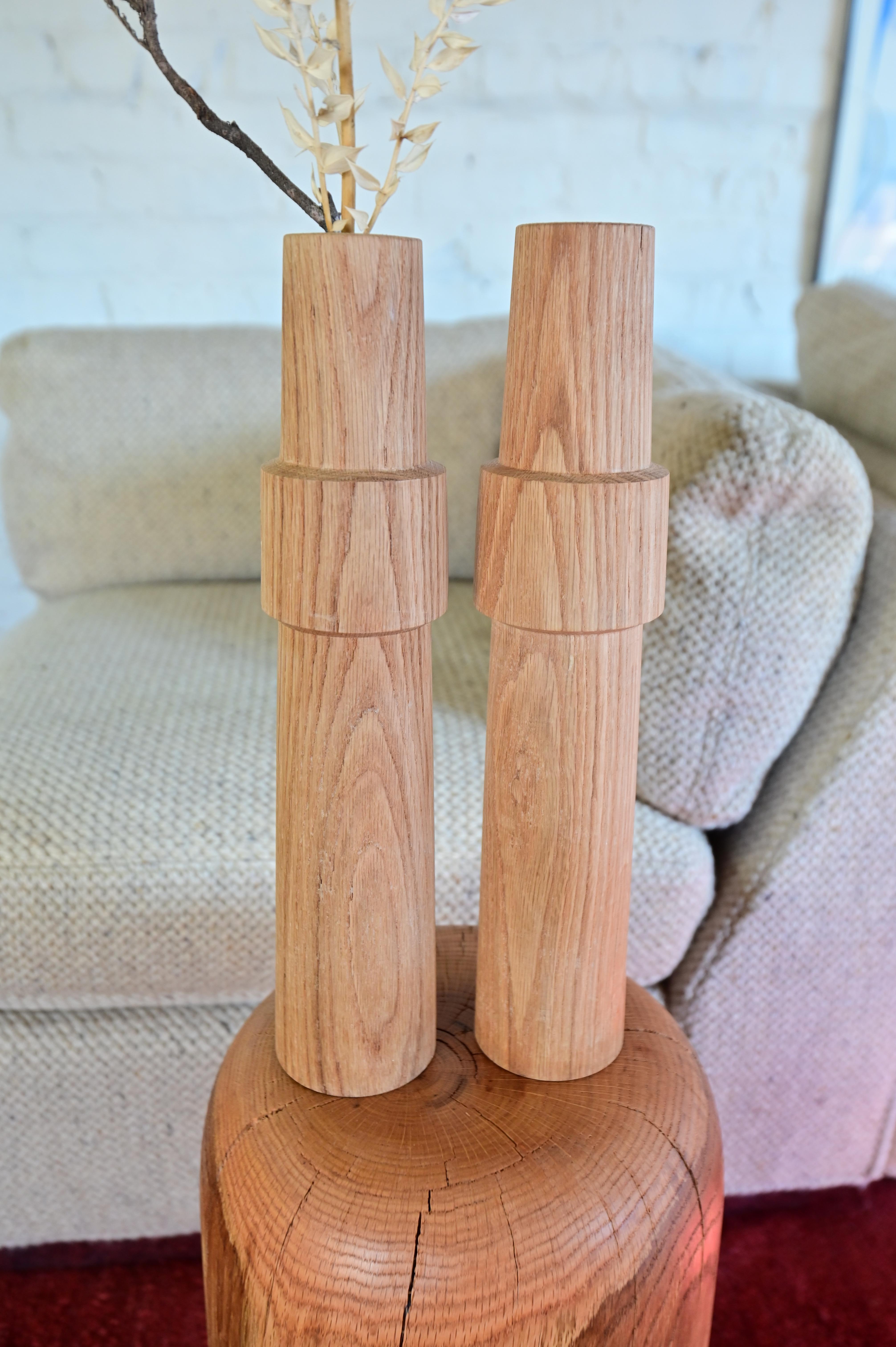 Contemporary Pair of Original Hand Carved Wooden Vases For Sale