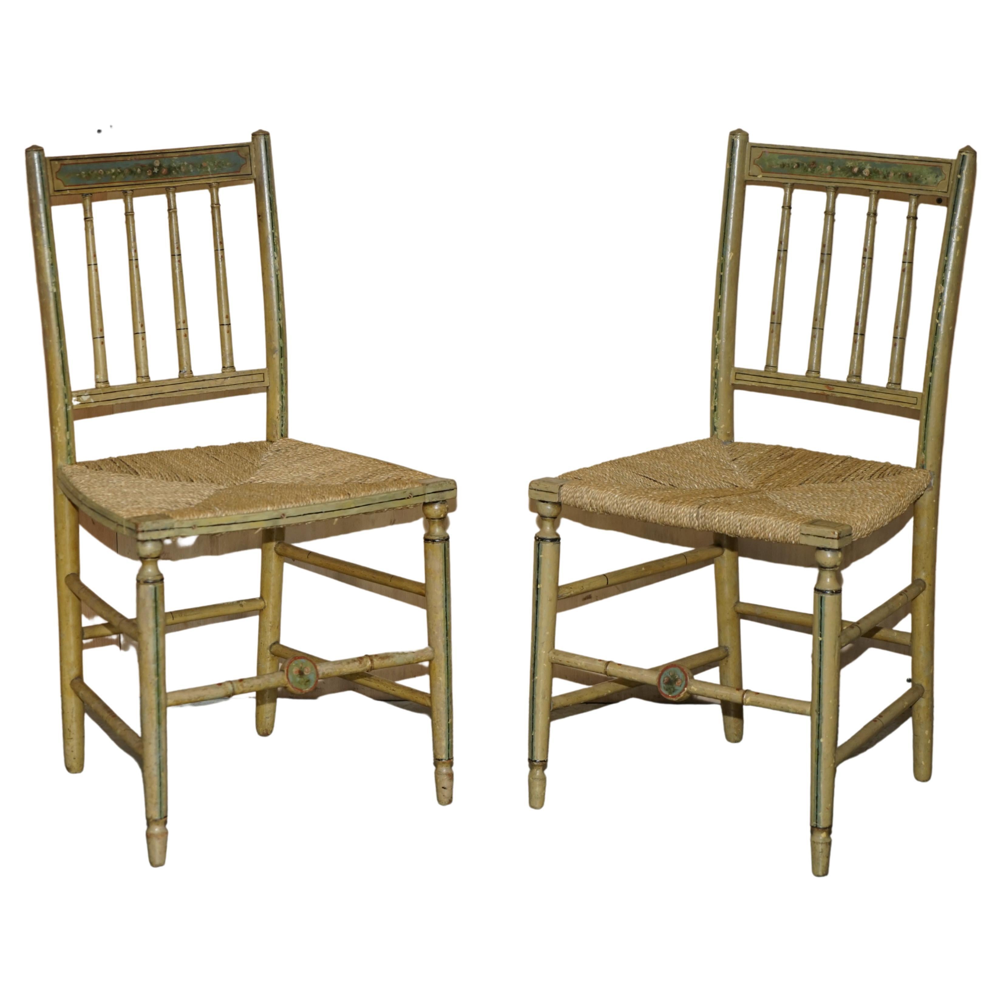 Pair of Original Hand Painted Antique Regency circa 1810-1820 Side Chairs For Sale