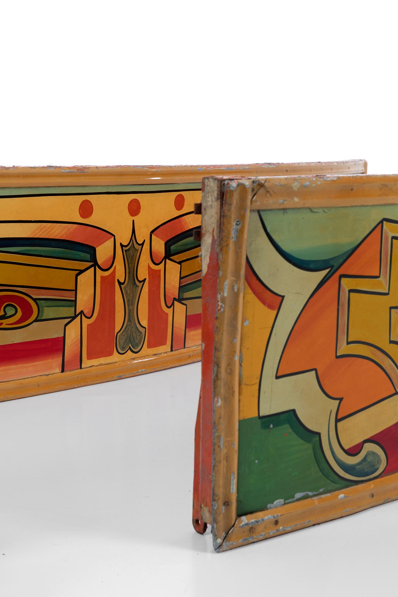 Mid-Century Modern Pair of Original Hand-Painted Wooden Fairground Signage, circa 1950s For Sale