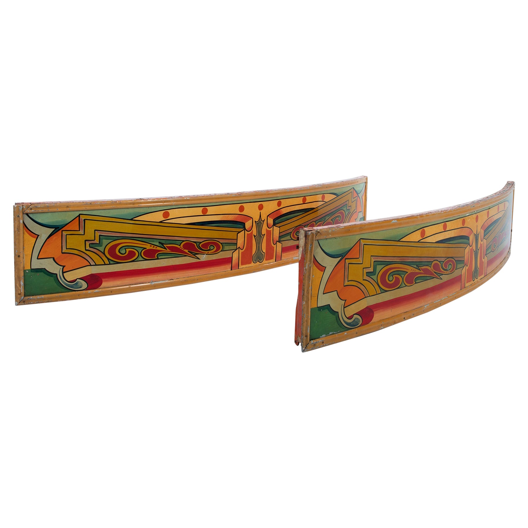 Paire de panneaux de signalisation originaux en bois peints à la main, datant des années 1950 environ