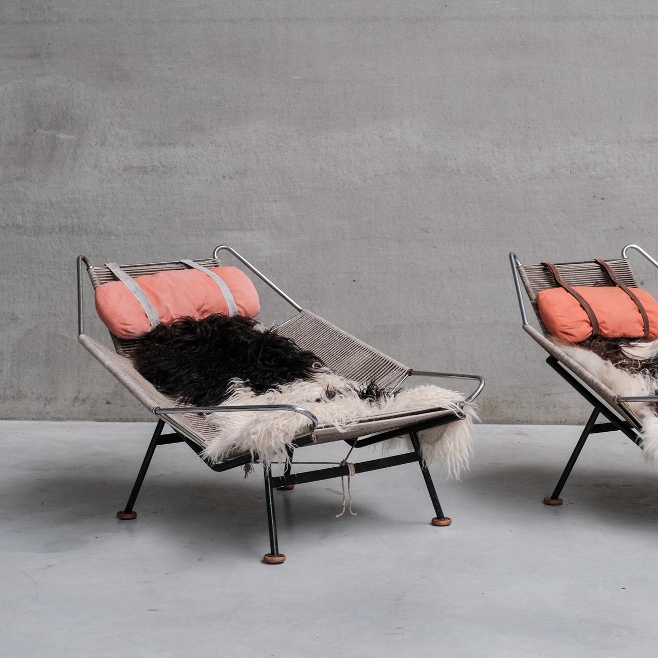 Pair of Original Hans Wegner Flag Halyard Lounge Chairs for Getama For Sale 4