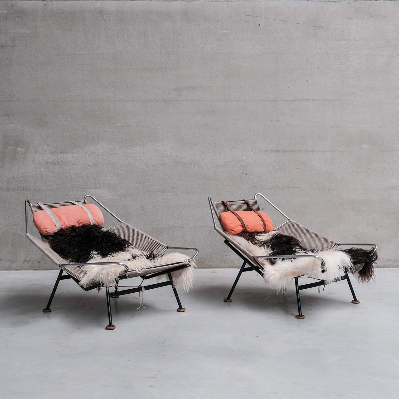 Paire de chaises longues originales Hans Wegner Flag Halyard pour Getama en vente 2