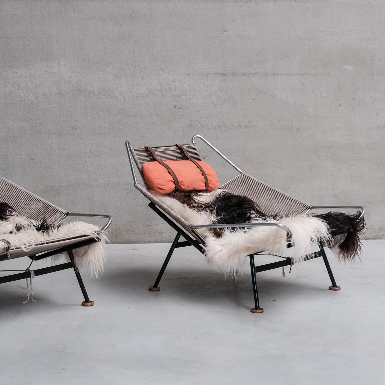 Pair of Original Hans Wegner Flag Halyard Lounge Chairs for Getama For Sale 3