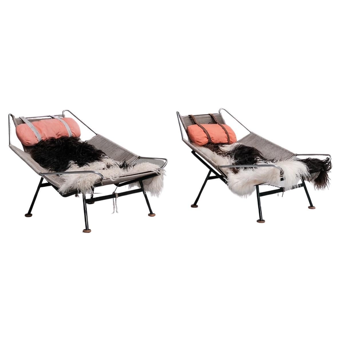 Pair of Original Hans Wegner Flag Halyard Lounge Chairs for Getama For Sale