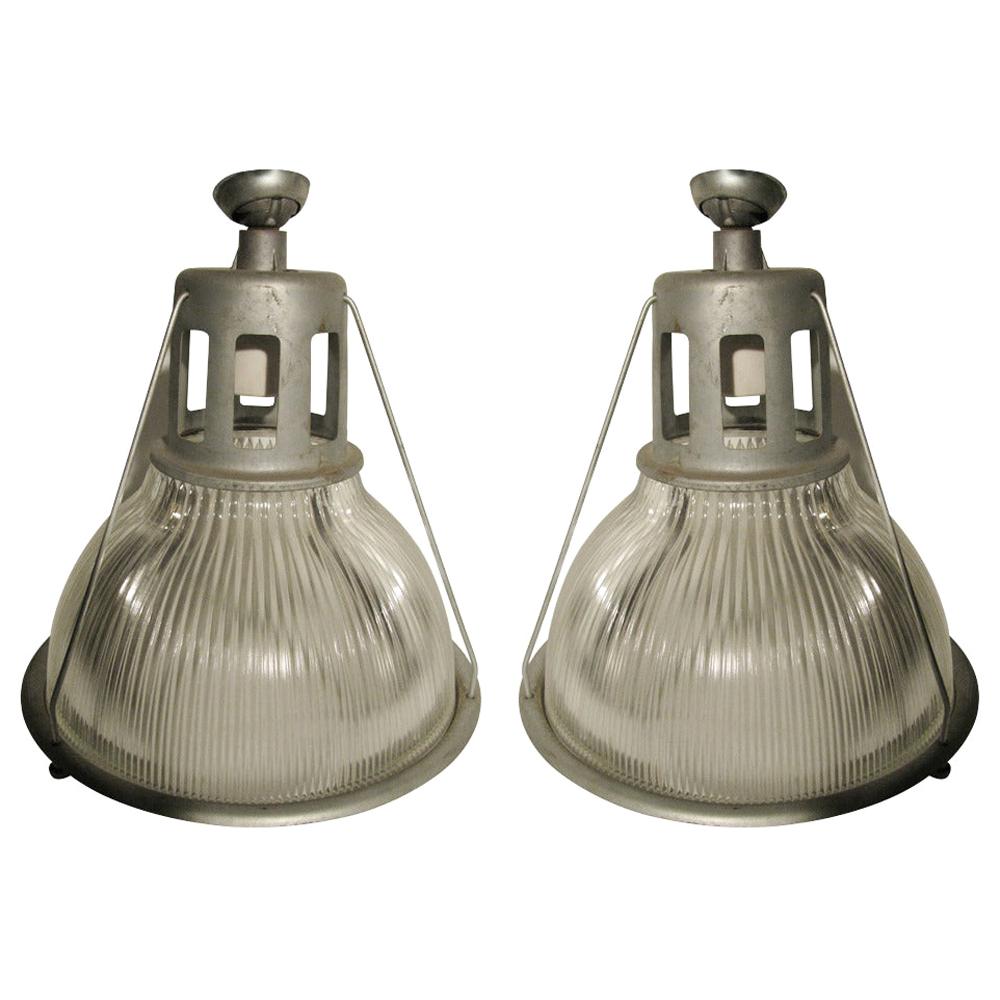 Pair of Original Holophane Industrial Pendant Lamps, circa 1940