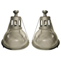 Pair of Original Holophane Industrial Pendant Lamps, circa 1940