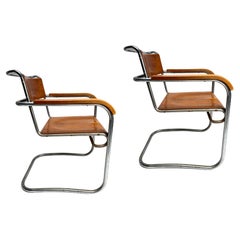 Par de originales  Sillones italianos Bauhaus producidos por Cova, Milán años 30