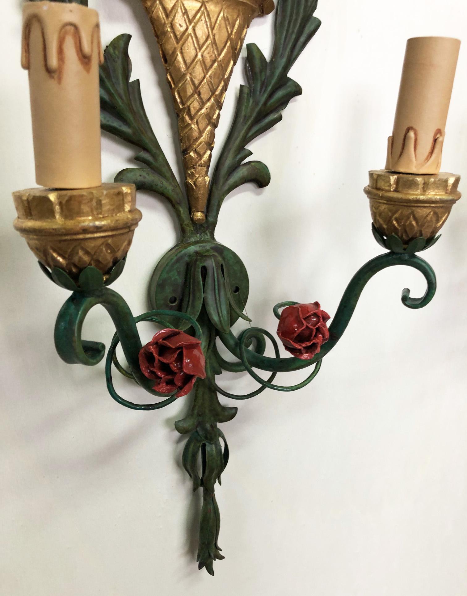 Pair of Original Italian Wall Lights Flower Design For Sale 4